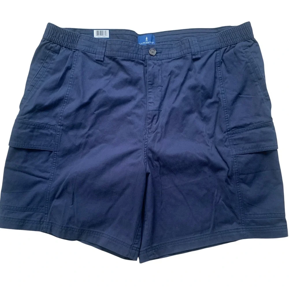 Lanesboro Navy Blue Cargo Shorts Cotton Twill Pockets Elastic Sides Men’s 42W